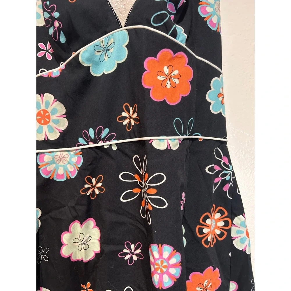 ABS by Allen Schwartz Womens Black Floral Halter Neck Sundress Size 8 Retro‎ V